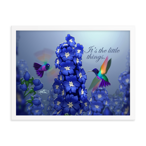 Framed Hummingbirds & Delphiniums Poster