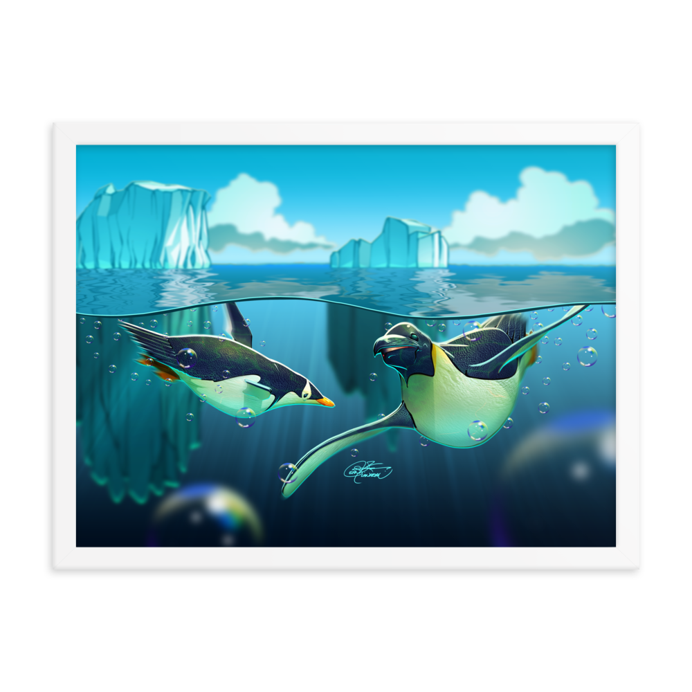 Framed Antarctic Penguins Poster