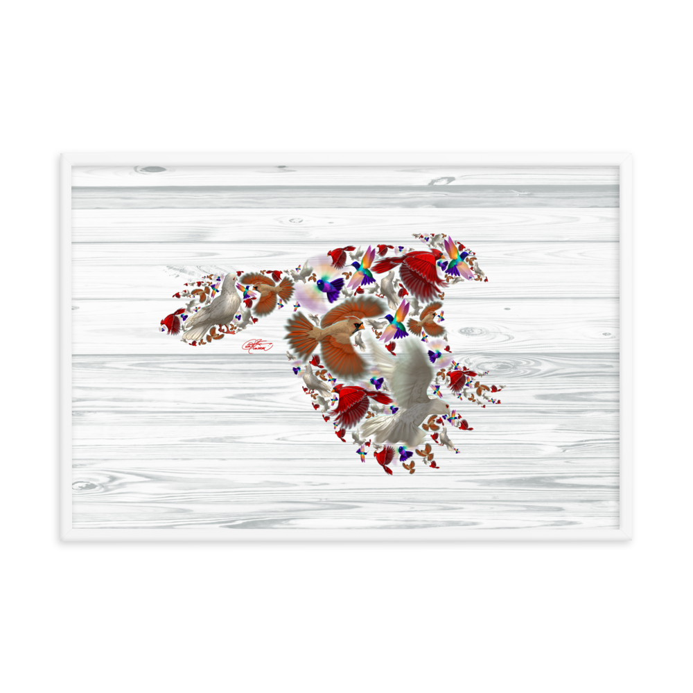 Framed Bird Collage Poster