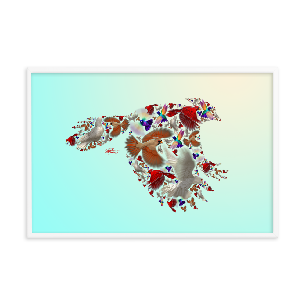Framed Bird Collage Poster