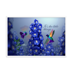 Framed Hummingbirds & Delphiniums Poster