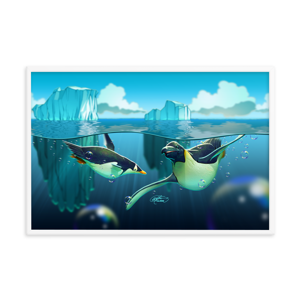 Framed Antarctic Penguins Poster