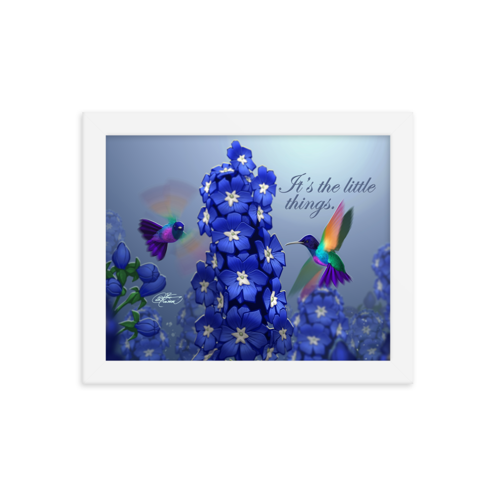 Framed Hummingbirds & Delphiniums Poster