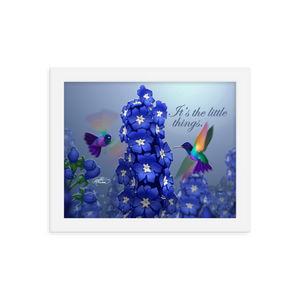 Framed Hummingbirds & Delphiniums Poster