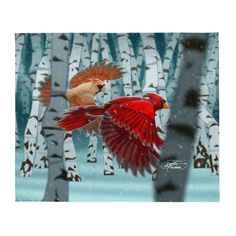 Cardinals In Snow Throw Blanket