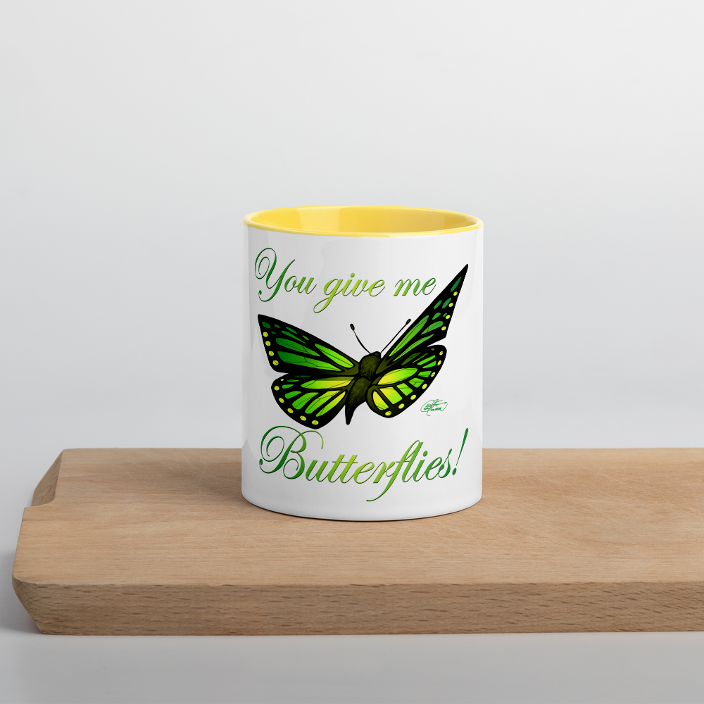 Green Butterfly Mug with Yellow Color Inside