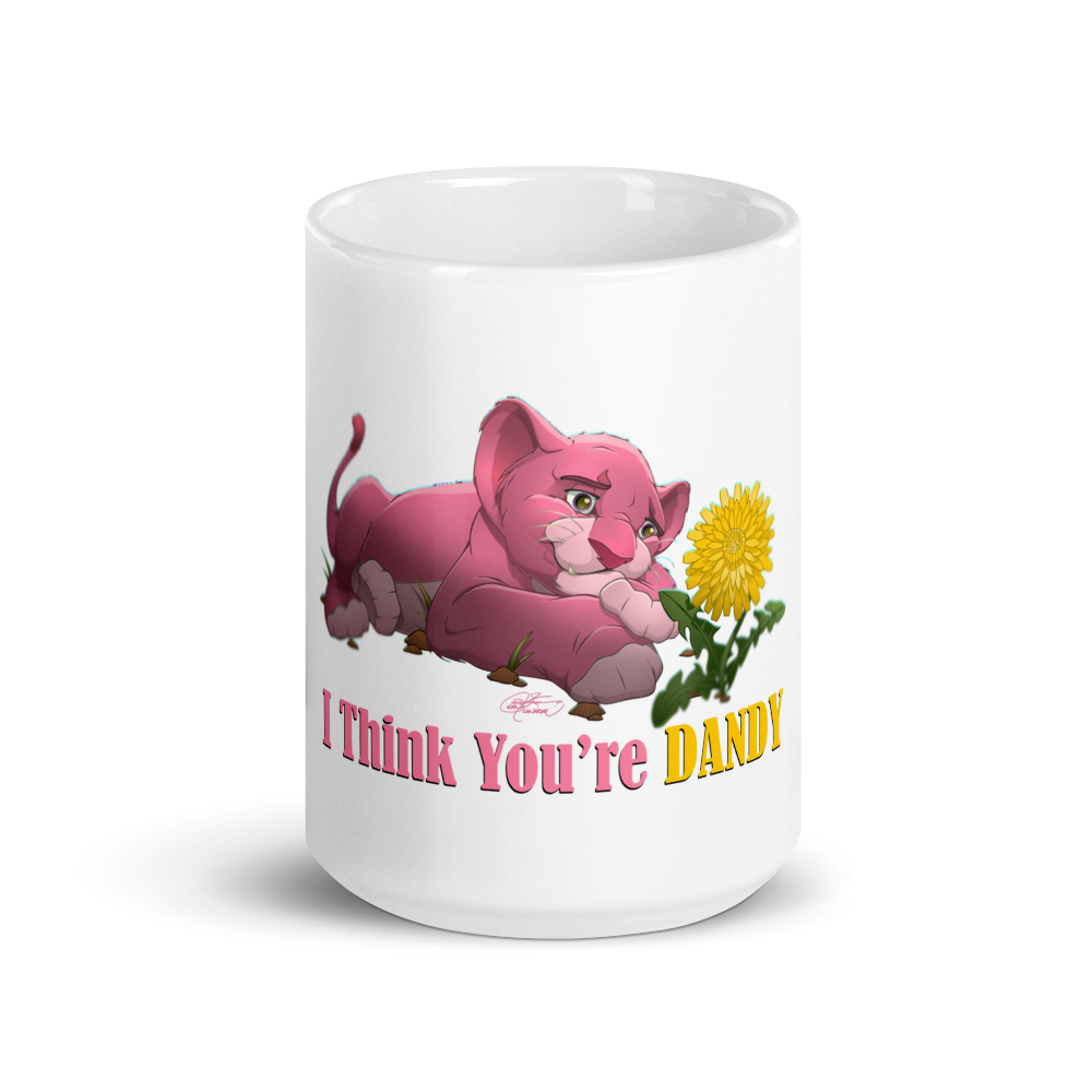 White Glossy Dandy Lion Mug