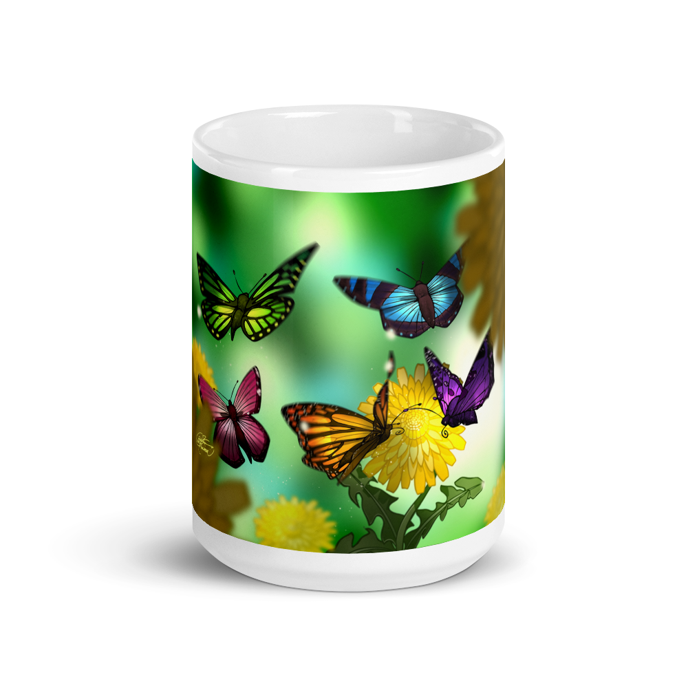 White Glossy Butterfly Mug