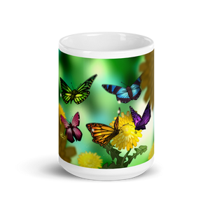 White Glossy Butterfly Mug