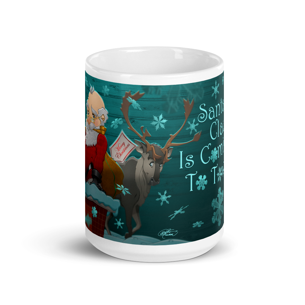 White Glossy Santa & Reindeer Mug