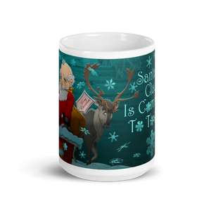 White Glossy Santa & Reindeer Mug