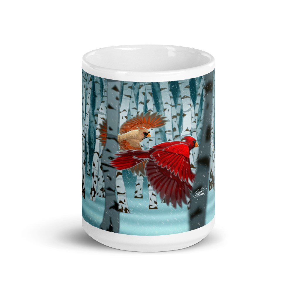 Cardinals In Snow White Glossy Mug