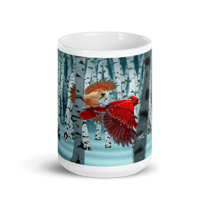 Cardinals In Snow White Glossy Mug
