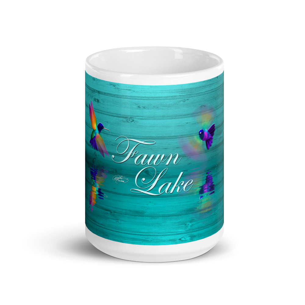 White Glossy Fawn Lake Hummingbirds Mug