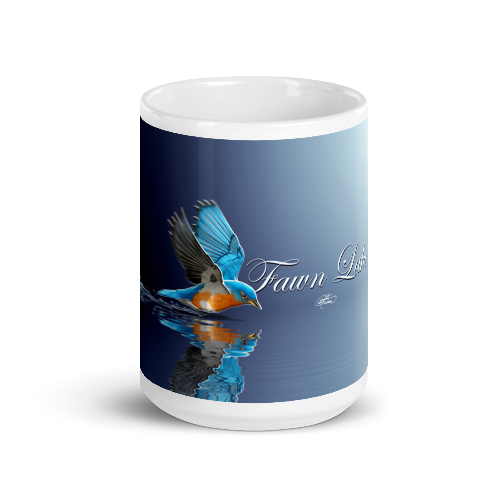White Glossy Fawn Lake Bluebird Mug