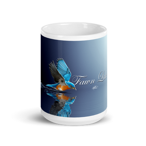 White Glossy Fawn Lake Bluebird Mug
