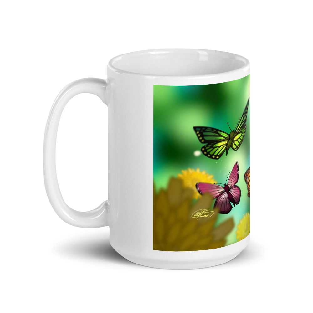 White Glossy Butterfly Mug