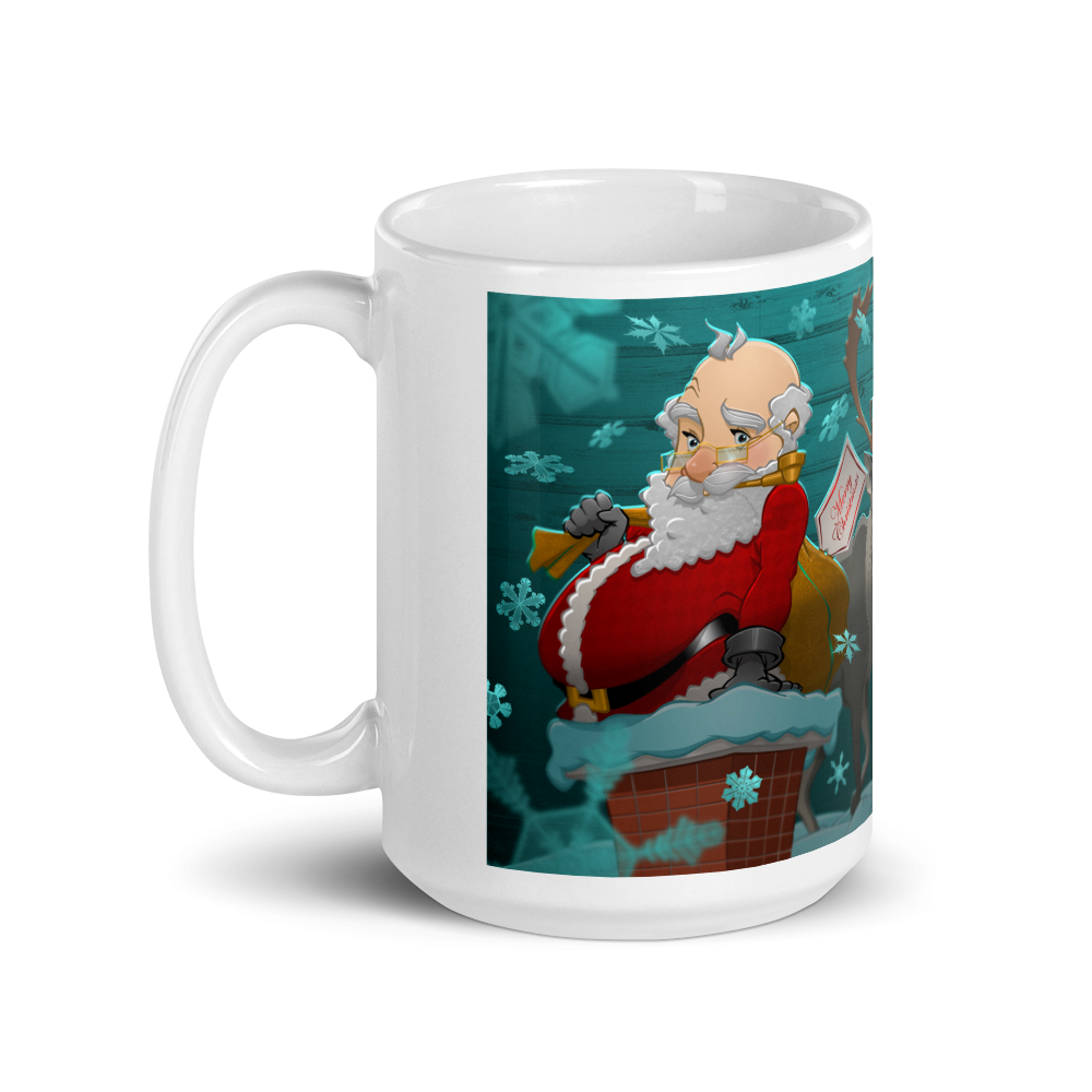 White Glossy Santa & Reindeer Mug