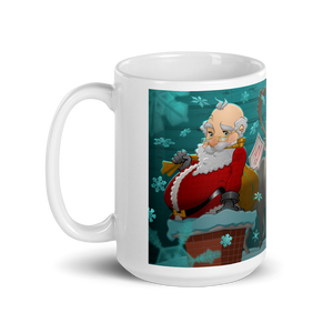 White Glossy Santa & Reindeer Mug