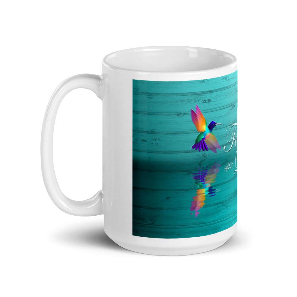 White Glossy Fawn Lake Hummingbirds Mug