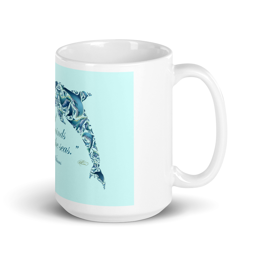 White Glossy Dolphin Collage Mug