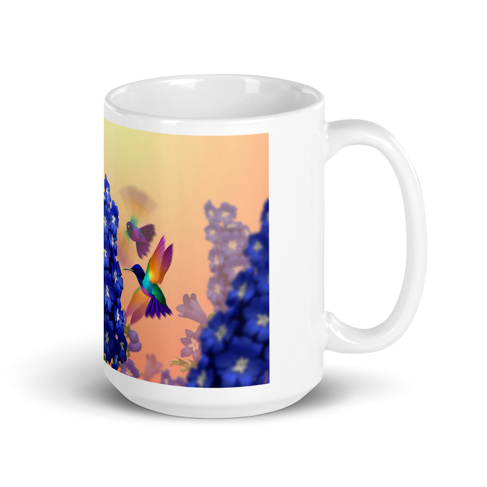 White Hummingbirds Glossy Mug