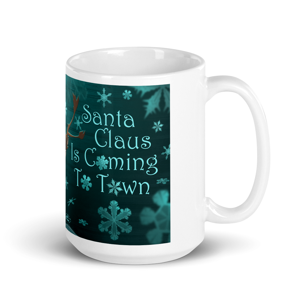White Glossy Santa & Reindeer Mug