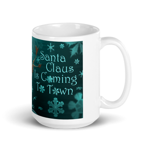 White Glossy Santa & Reindeer Mug
